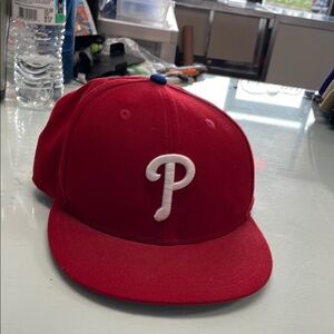 Unisex Adult New Era MLB Philadelphia Phillies Fitted Hat Used SZ 7 3/4 Red